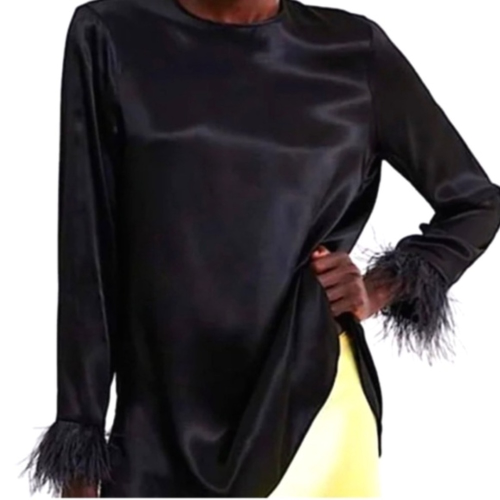 ZARA feather cuff satin shirt